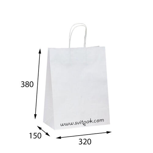 Пакет бумажный крафт белый с ручками 320x150x380 мм-1